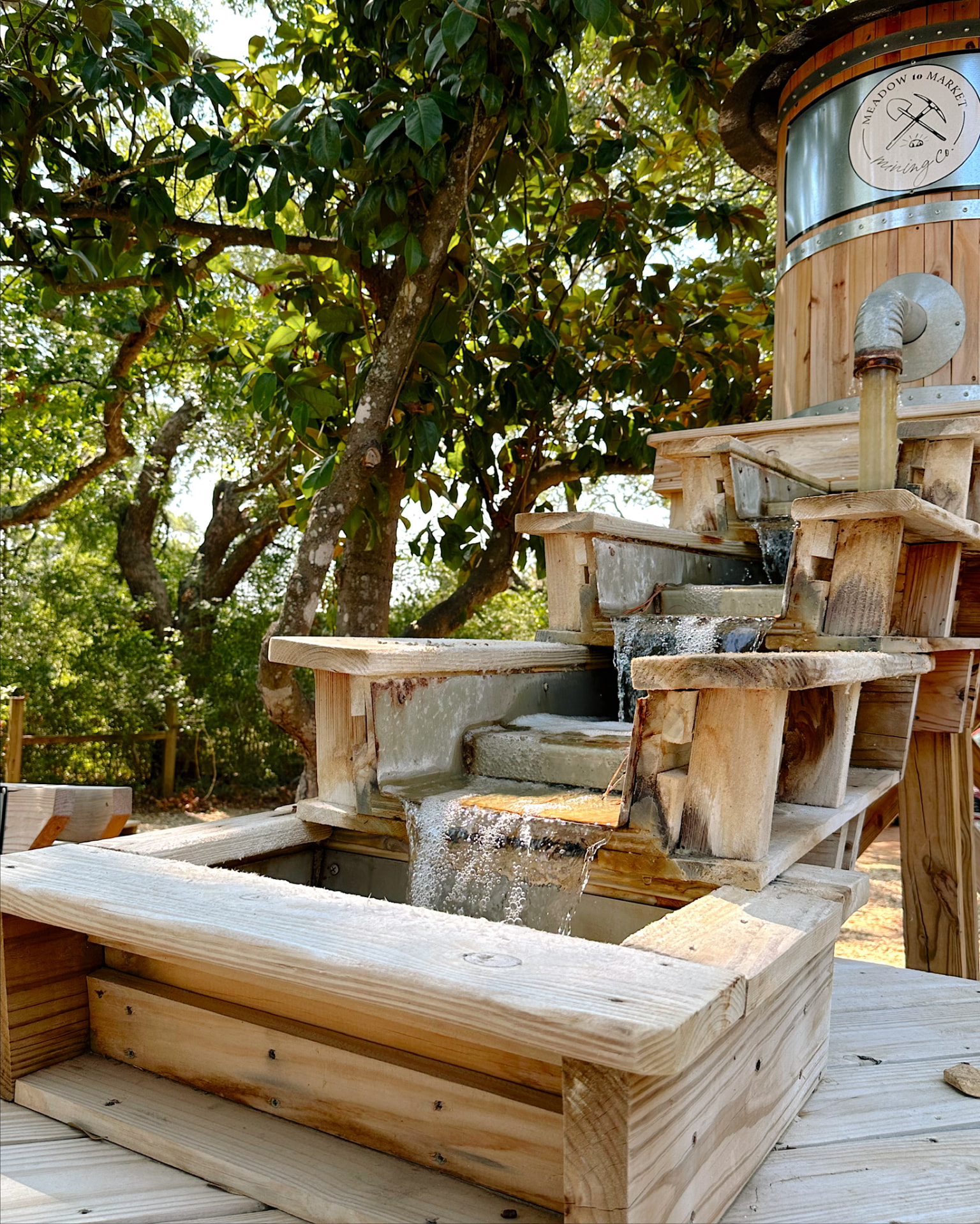 Water cascading down the sluice steps