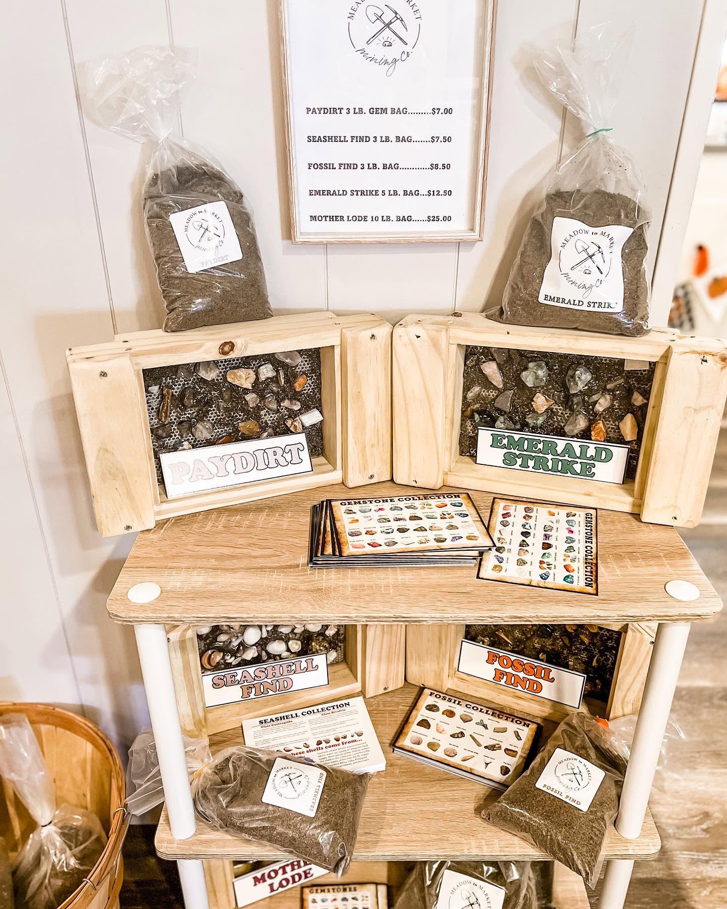 Paydirt and Emerald Strike bags on display in the shop
